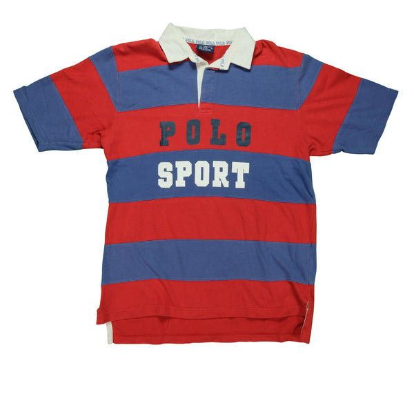 Vintage POLO SPORT Ralph Lauren Spell Out Striped Polo Shirt XL