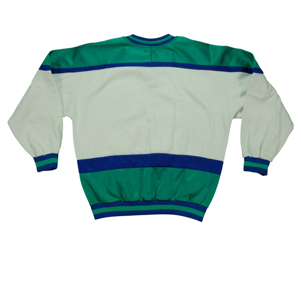 Vintage ADIDAS Spell Out Bullseye Striped Color Block V Neck Sweatshirt