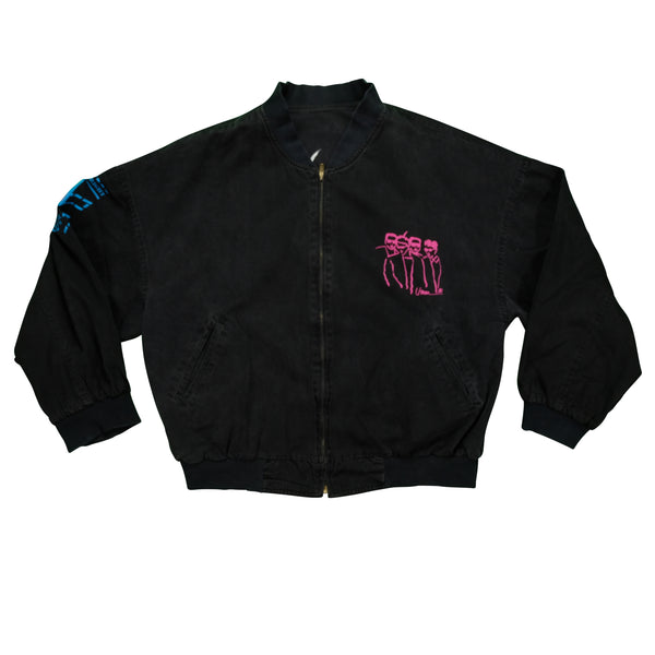 Vintage 1986 U-Men Neon Graphic Full Zip Black Bomber Jacket