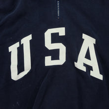 Load image into Gallery viewer, Vintage POLO RALPH LAUREN Spell Out USA Flag Packable Hooded Sweatshirt 90s Navy Blue M
