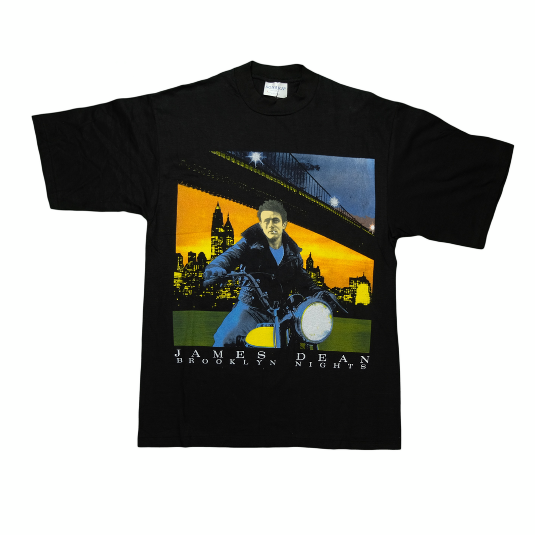 Vintage SONAKA James Dean Brooklyn Nights Motorcycle T Shirt 80s 90s Black L