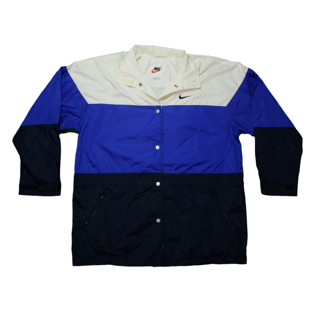 Vintage NIKE Swoosh Gradient Color Block Striped Jacket 2000s Black Blue White Women's XL